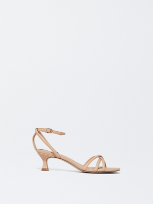 Golden Medium-Heel Sandals, Pink, hi-res