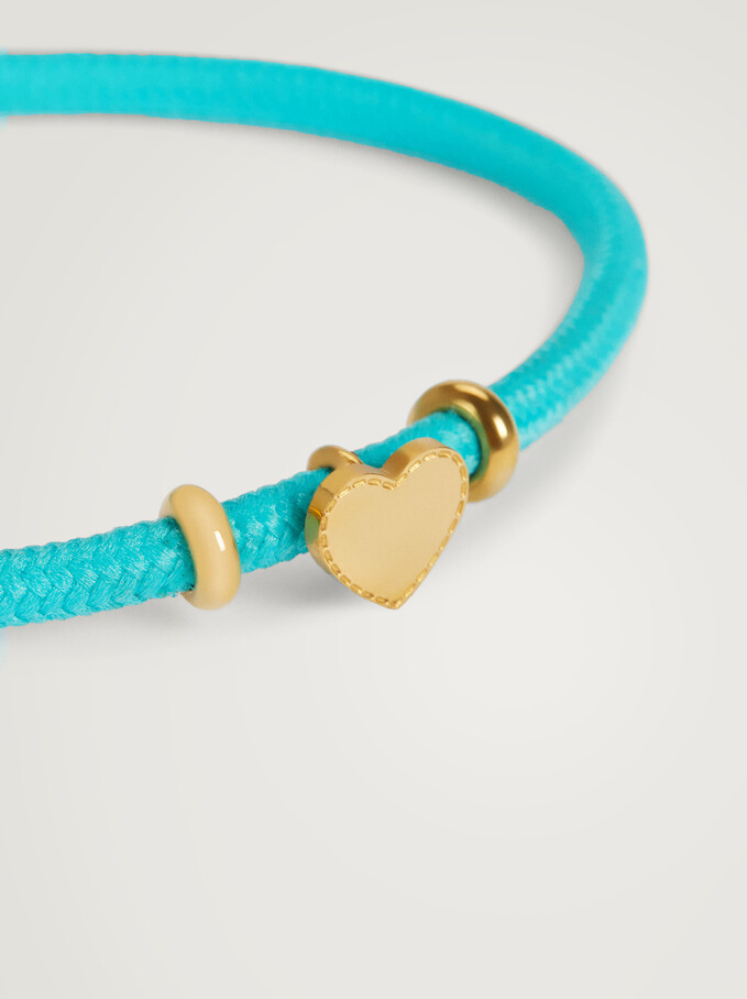 Adjustable Bracelet With Steel Heart, Blue, hi-res