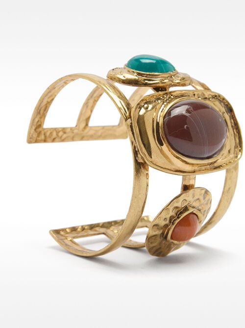 Wide open bracelet with stone effect details