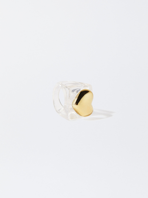 Online Exclusive - Heart Ring In Resin, Golden, hi-res