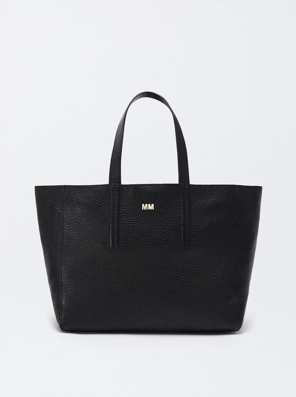 Personalized Leather Shopper Bag, Black, hi-res