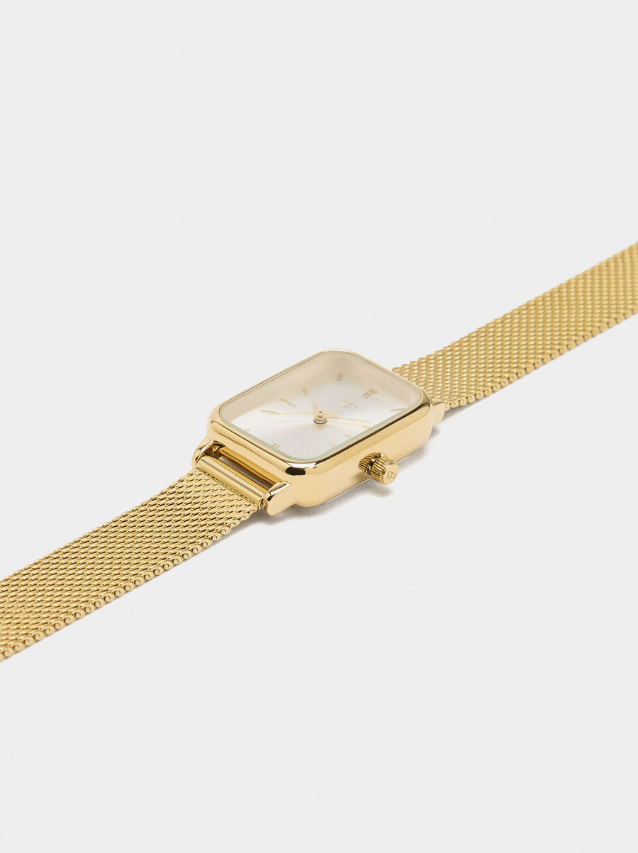 Rectangular watch with stainless steel mesh bracelet