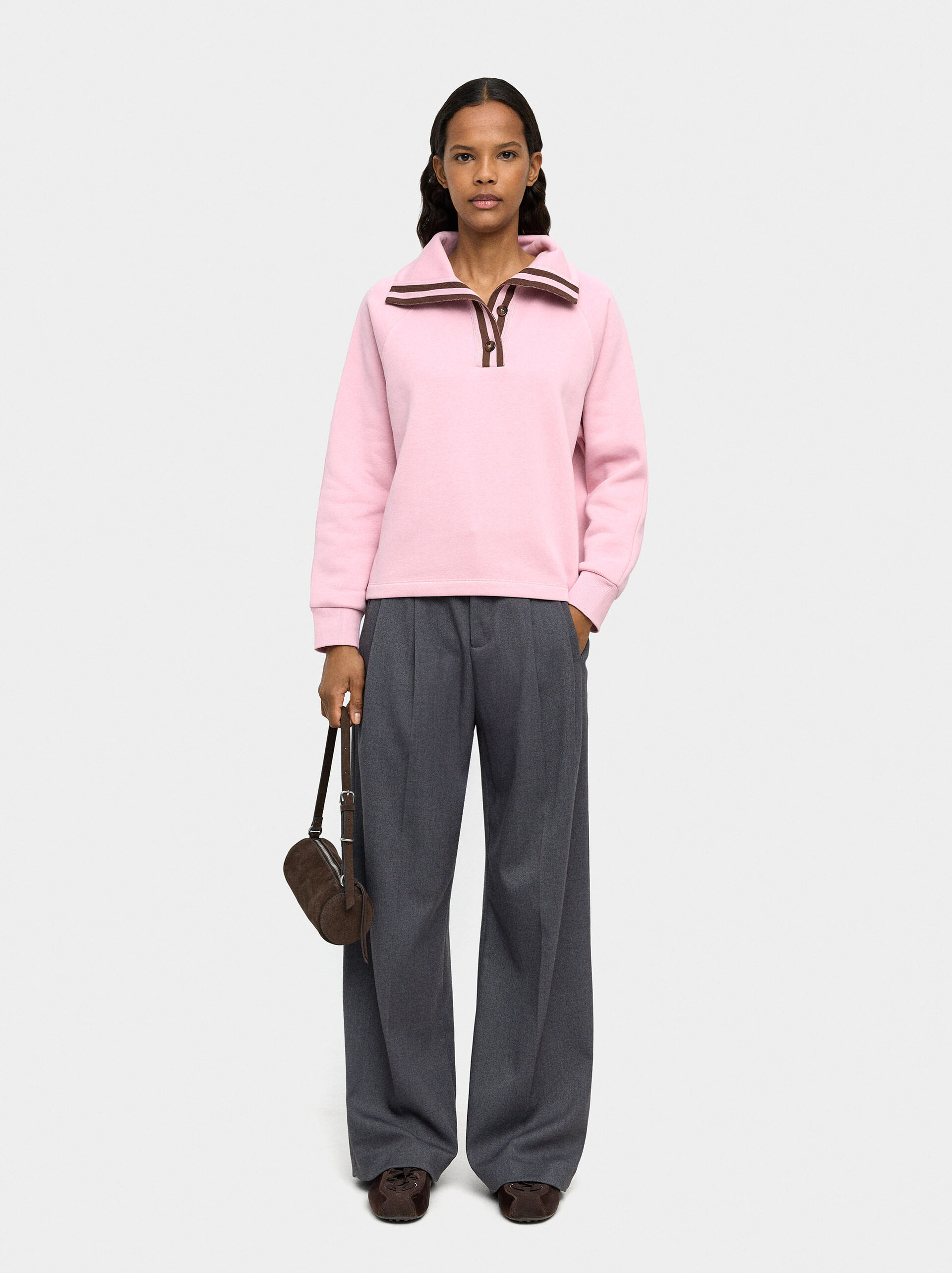 Sweatshirt with polo collar and stripes image number 0.0