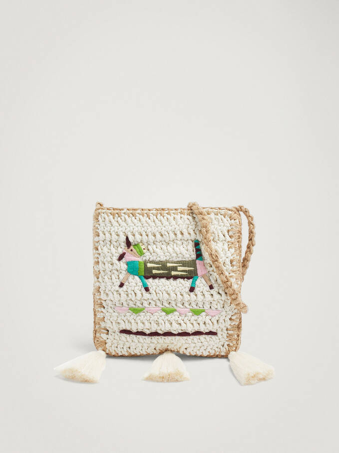Crochet Tassel Bag, Ecru, hi-res