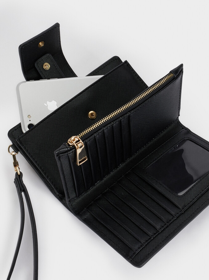Wallet With Detachable Hand Strap, Black, hi-res