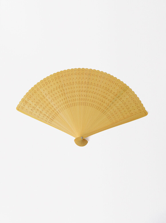 Bamboo Perforated Fan, Yellow, hi-res