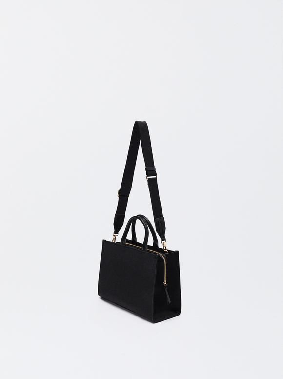 Tote Bag With Pendant, Black, hi-res