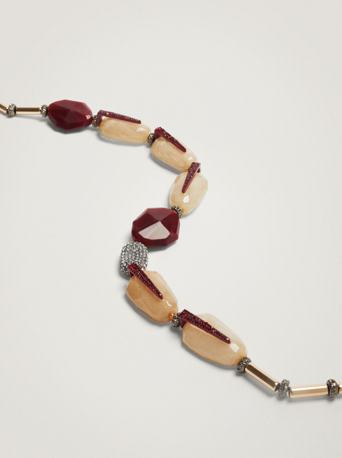 Short Necklace With Beads, Bordeaux, hi-res