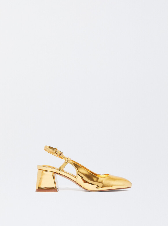Slingback High Heel Shoes, Golden, hi-res