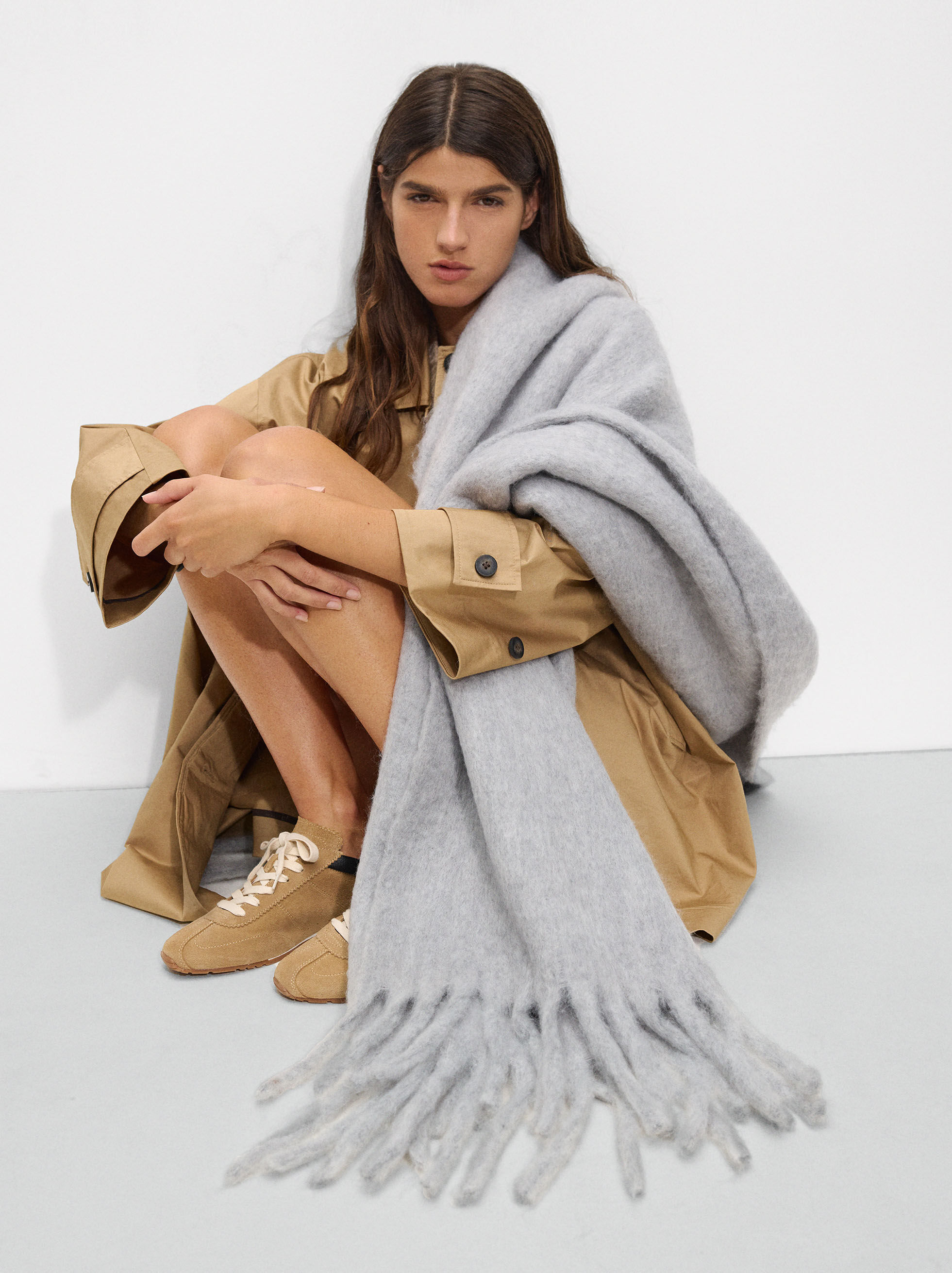 Scarf With Wool And Fringes Grey Parfois