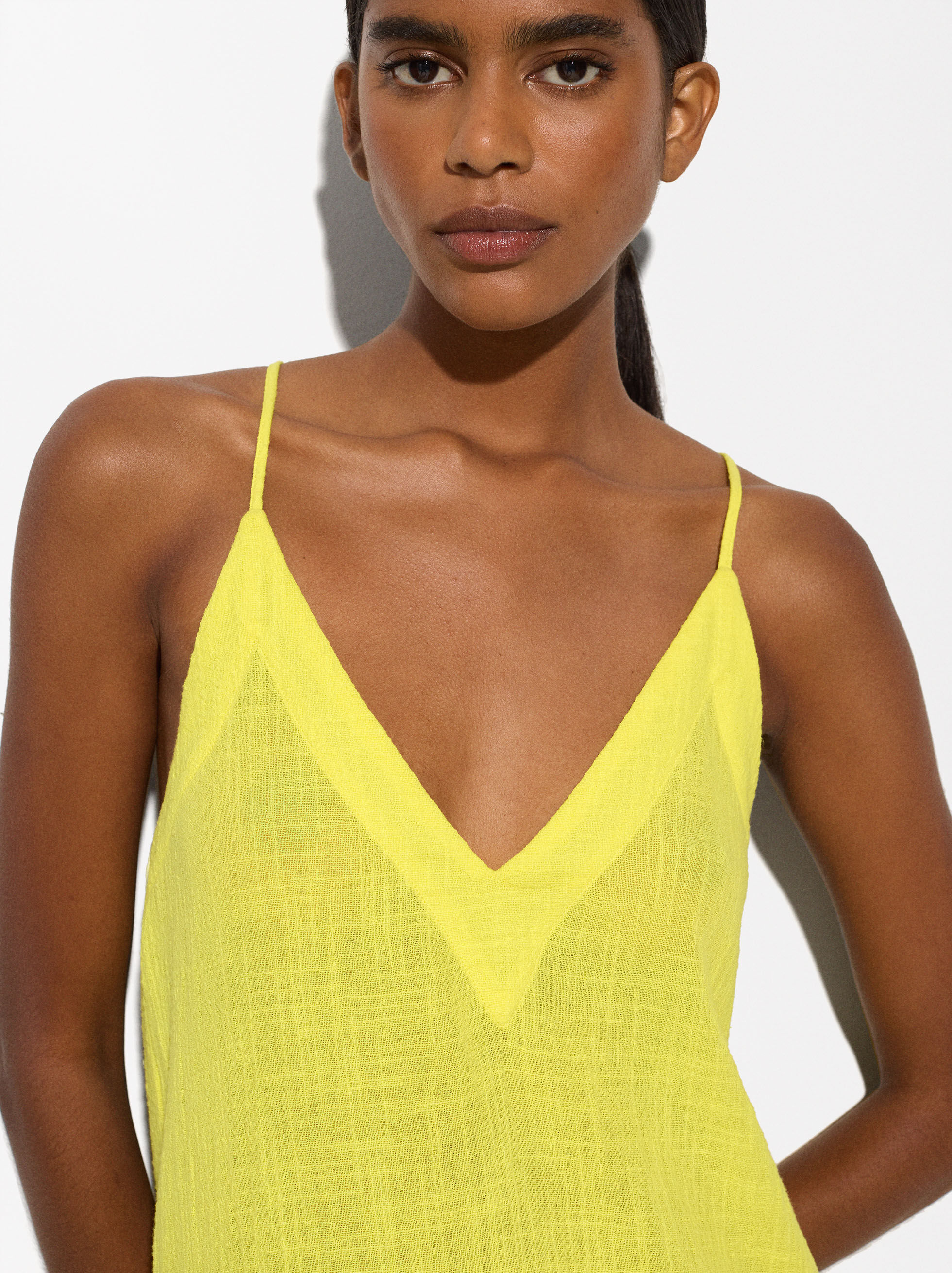 Zara yellow pleated dress sale