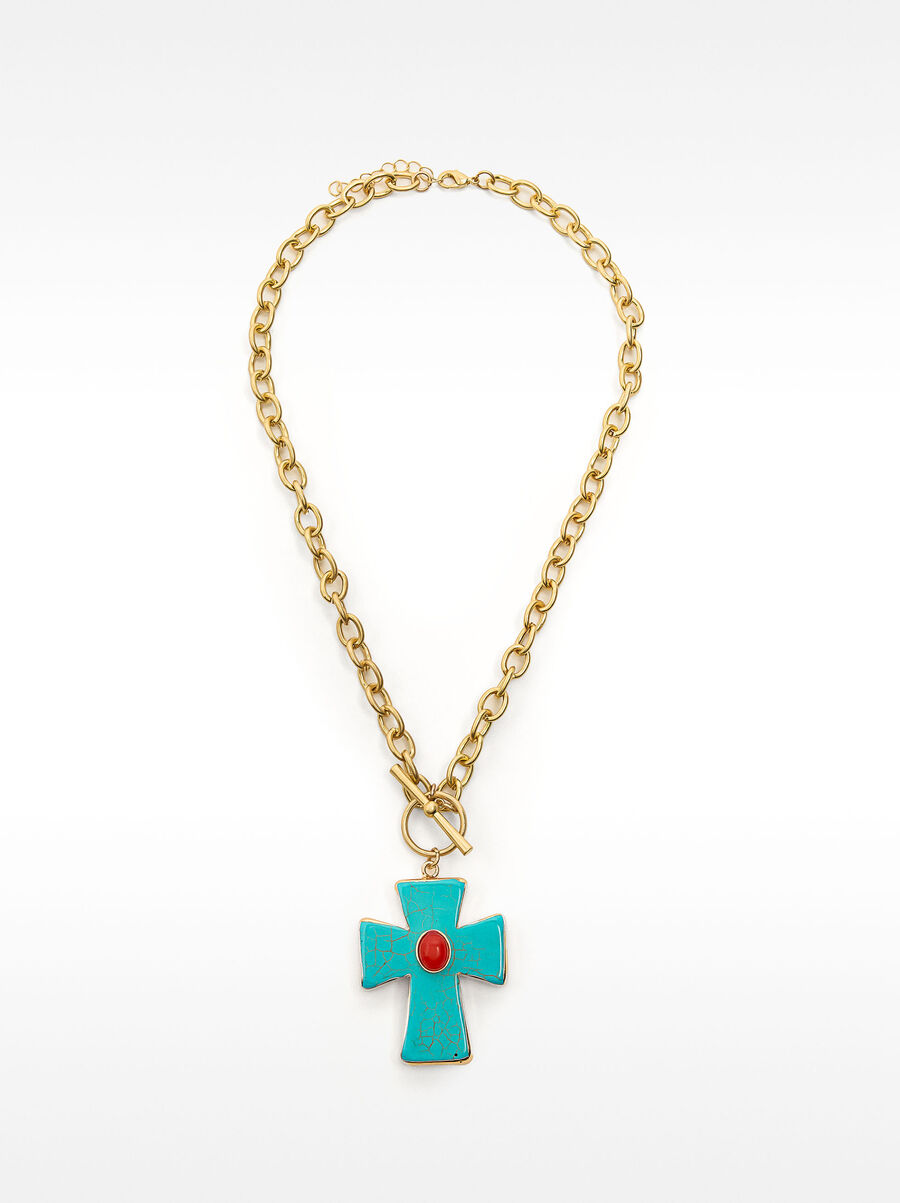 Collier à maillons avec croix en pierre