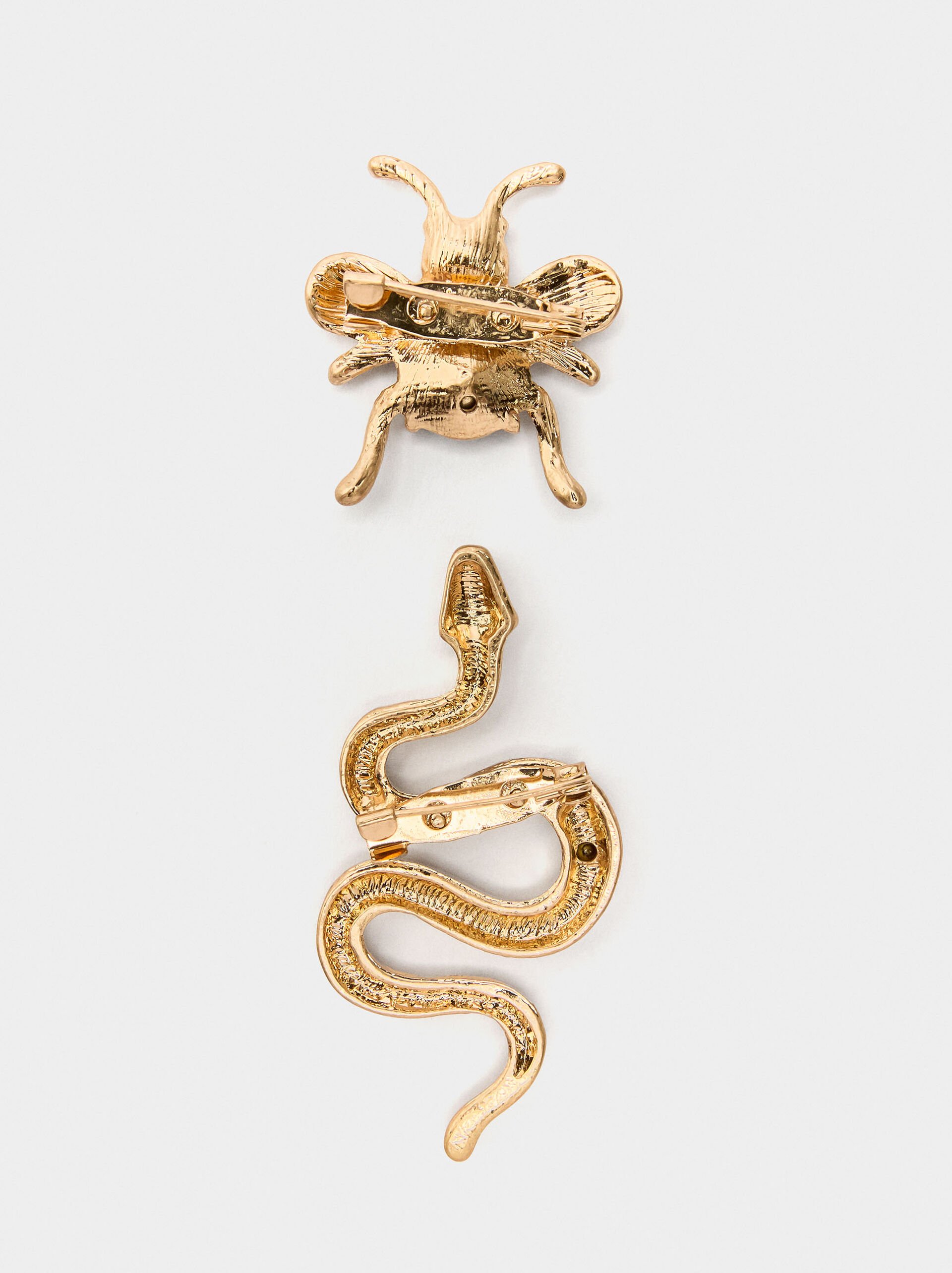 Set of brooches with bee and snake image number 2.0