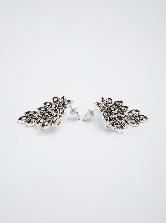 Silver Shiny Earrings, Silver, hi-res