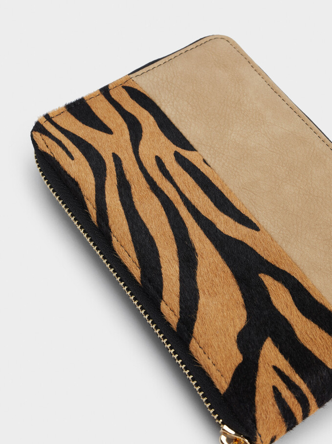 Leather Mobile Phone Bag With Print, Camel, hi-res