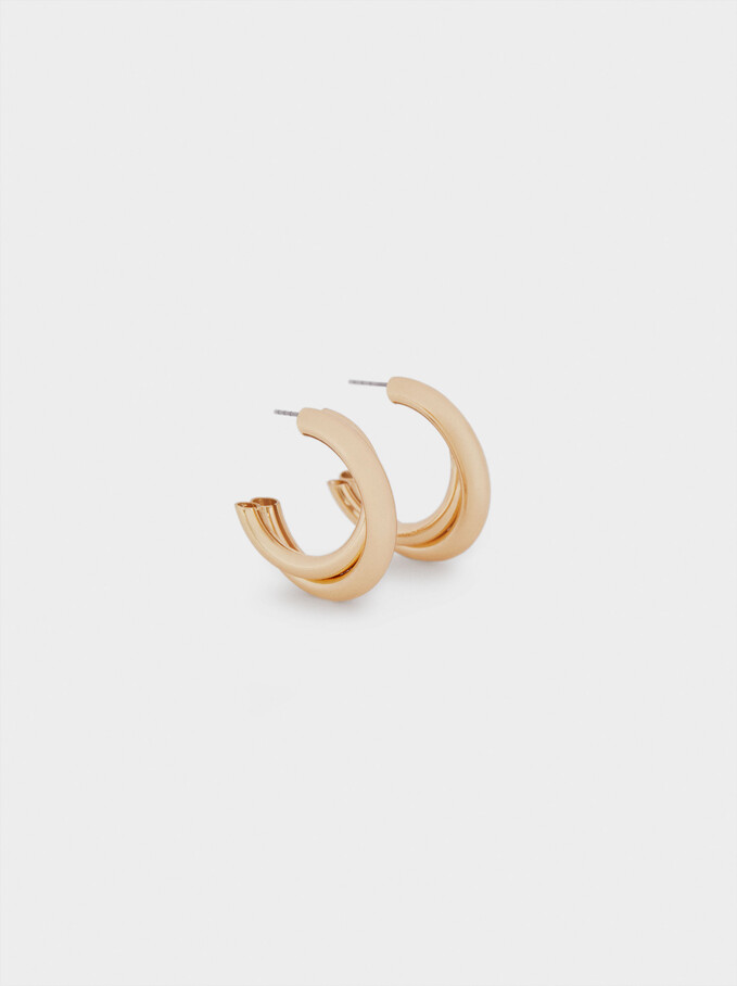 Small Woven Detail Hoop Earrings, Golden, hi-res