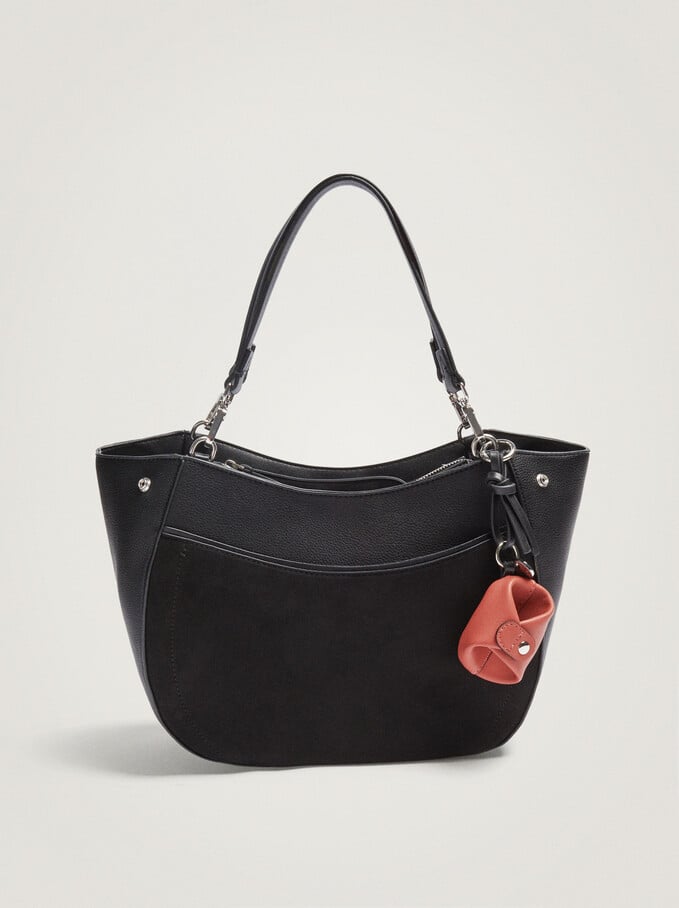 Suede Textured Shopper Bag, Black, hi-res