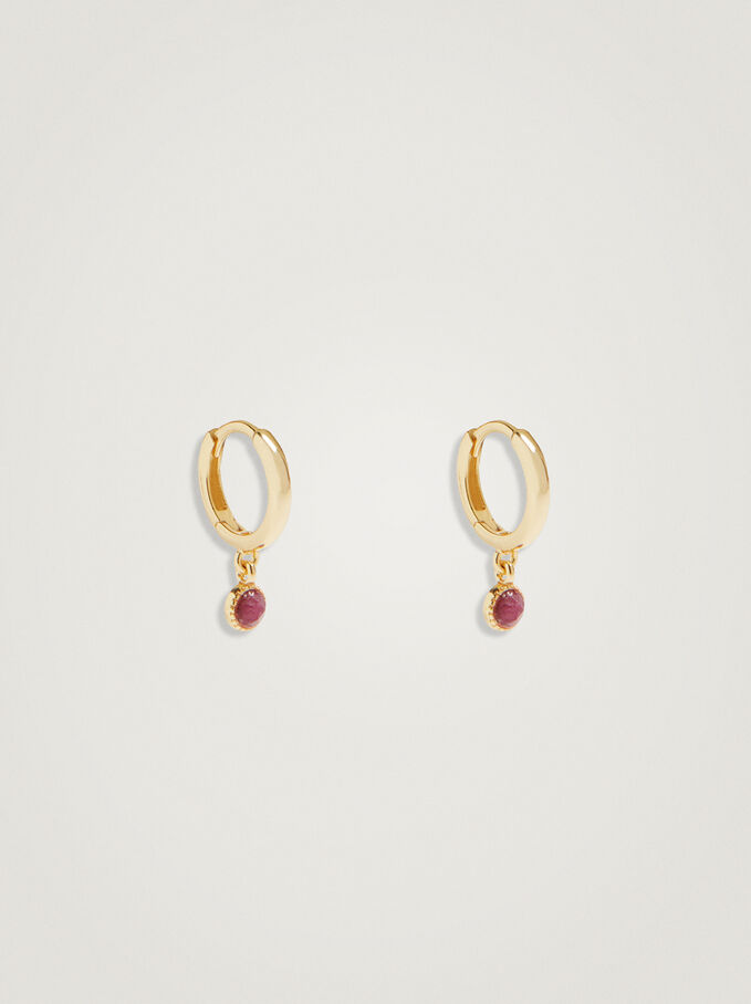 925 Silver Hoops With Semiprecious Stone, Pink, hi-res