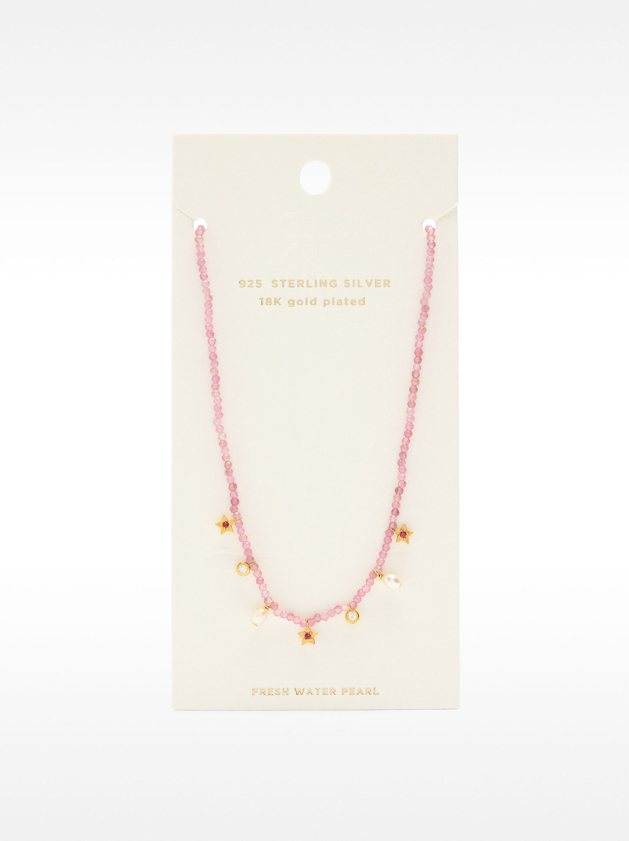 Stone bead necklace with freshwater pearl - sterling silver 925 image number 2.0