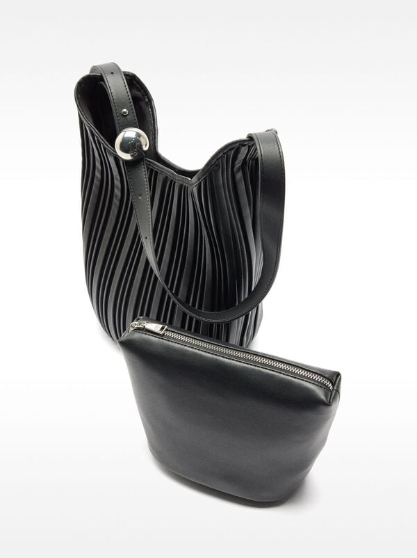 Pleated shoulder bag with removable pouch