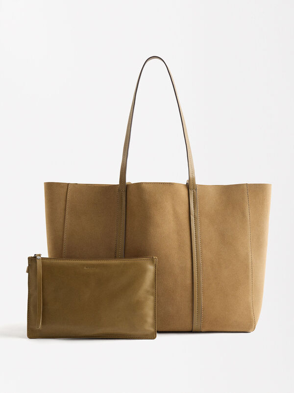 Leather shopper bag with removable pouch