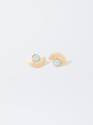Golden Earrings With Resin, Blue, hi-res