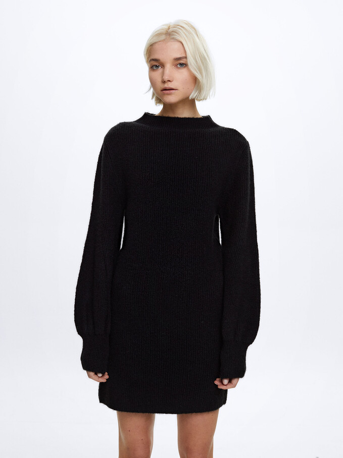 Short Knitted Dress, Black, hi-res