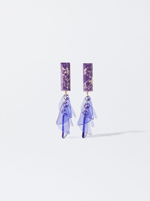 Earrings With Stone And Resin, Purple, hi-res