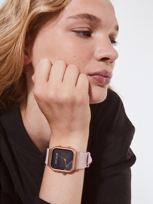 Digital Watch With Silicone Strap, Pink, hi-res