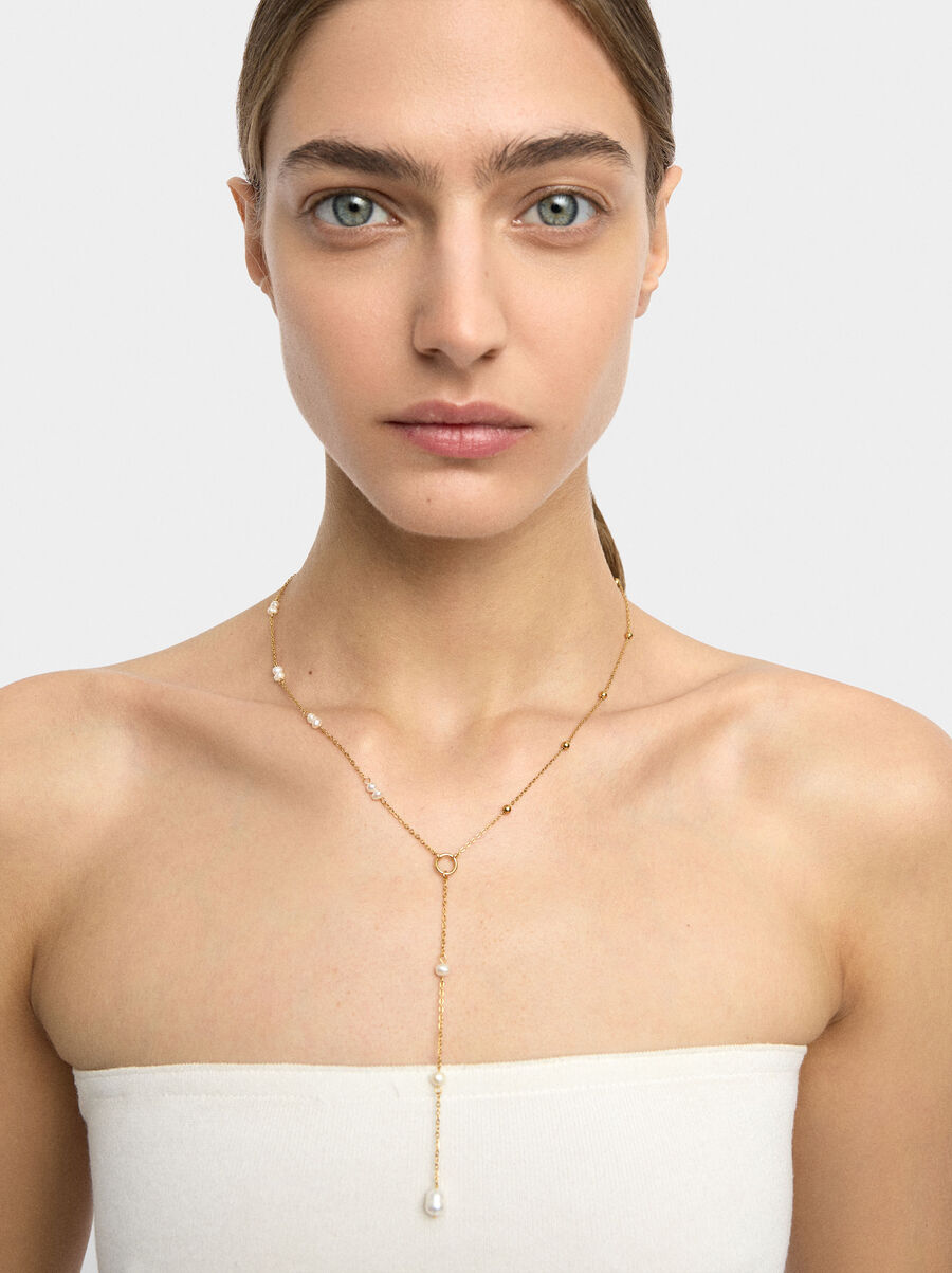 Long necklace with freshwater pearls – stainless steel