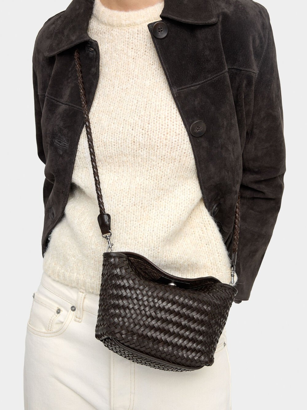 Braided leather crossbody bag