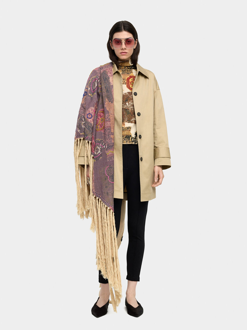 Midi cotton trench with pockets