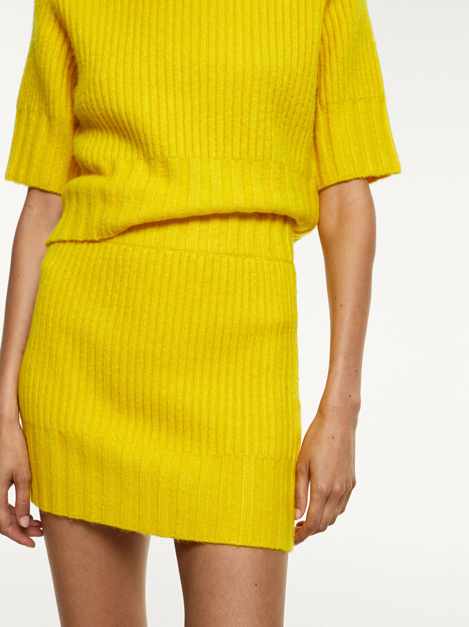 Knit Mini Skirt, Yellow, hi-res