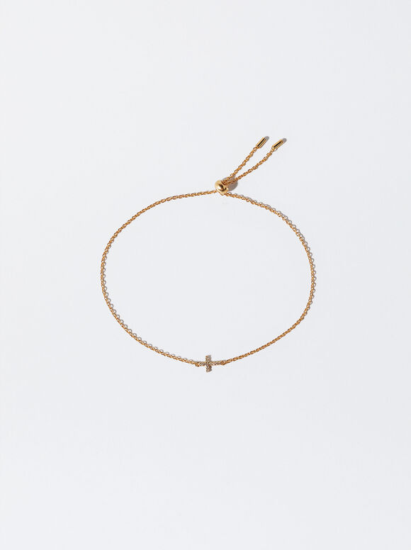 925 Silver Bracelet With Zirconia, Golden, hi-res