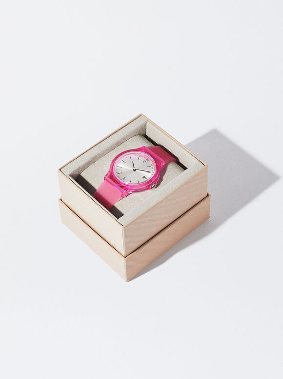 Uhr Mit Armband Aus Silikon, Rosa, hi-res
