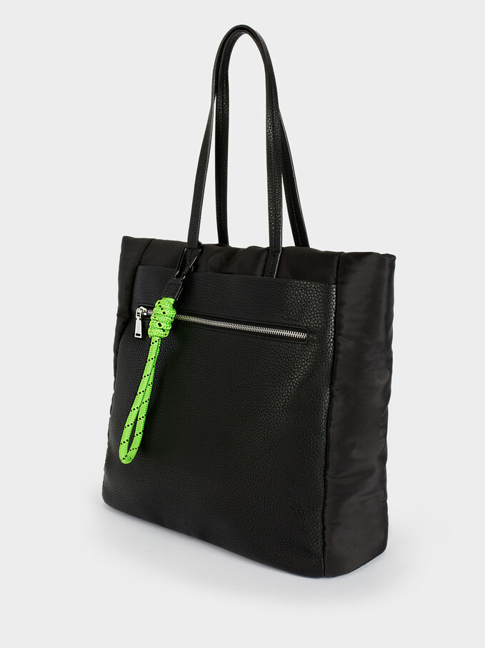 Nylon Shopper Bag With Cord Detail, Black, hi-res
