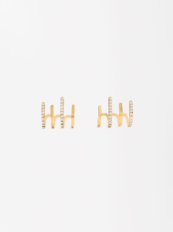 Earjack Earrings with Crystals - Stainless Steel