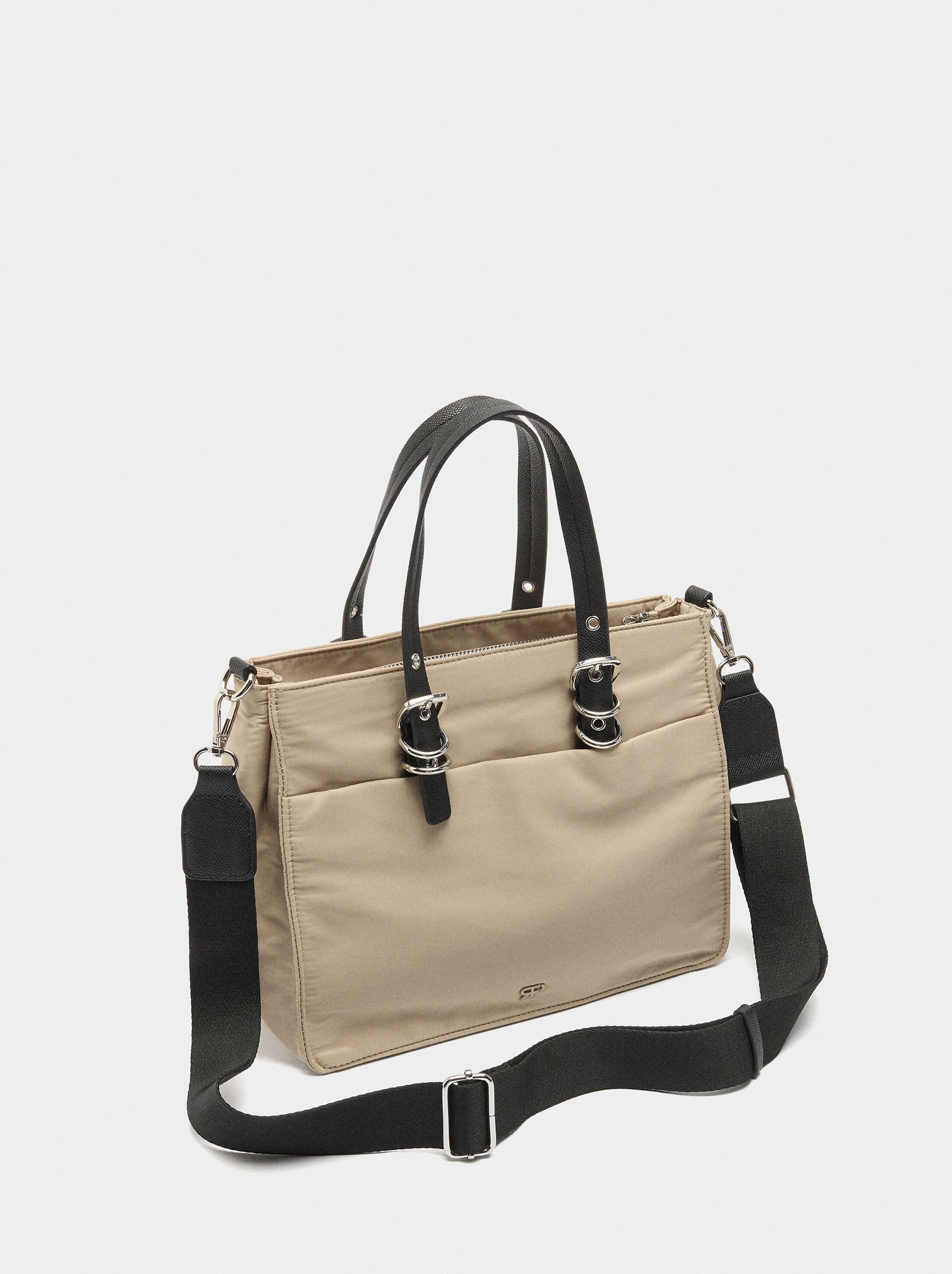 Nylon tote bag with charm image number 2.0