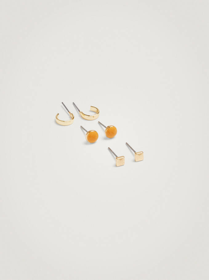 Set Of Hoop Earrings With Enamel, Orange, hi-res
