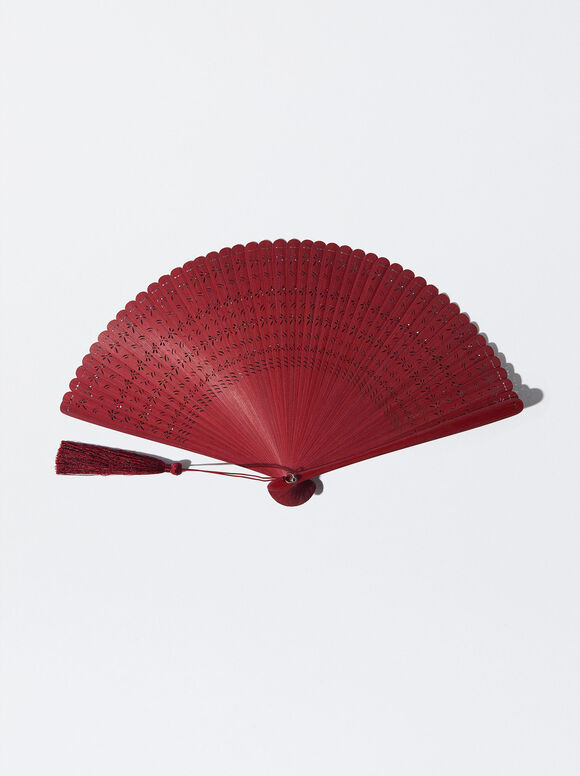 Bamboo Perforated Fan, Bordeaux, hi-res