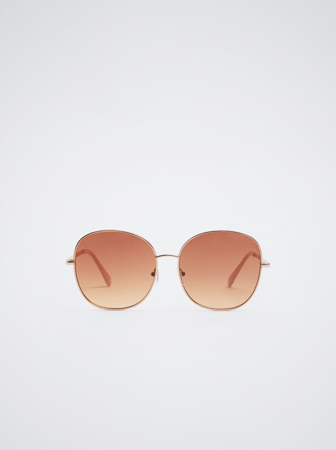 Lunettes De Soleil Rondes Métalliques , Or Rose, hi-res