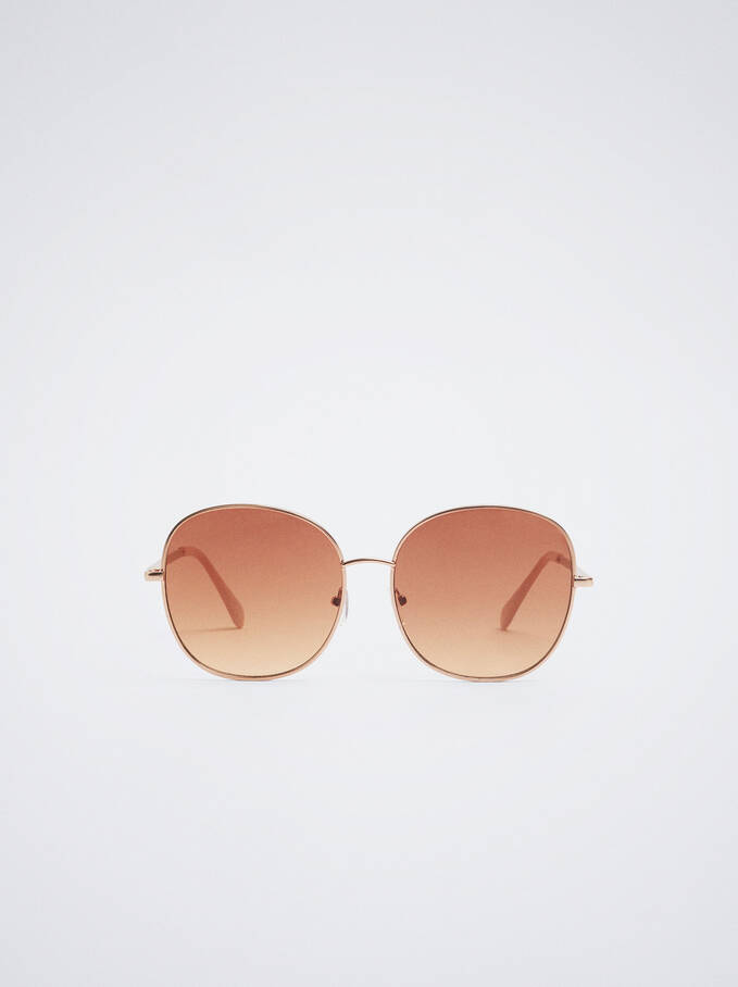 Óculos De Sol Metálicos Redondos , Dourado Rosa, hi-res