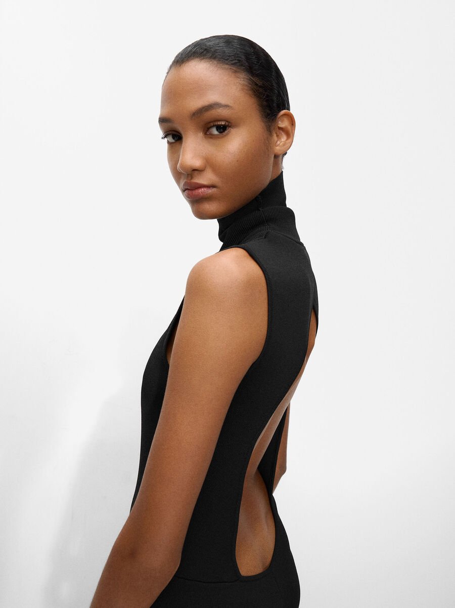Knit jumpsuit with high neck