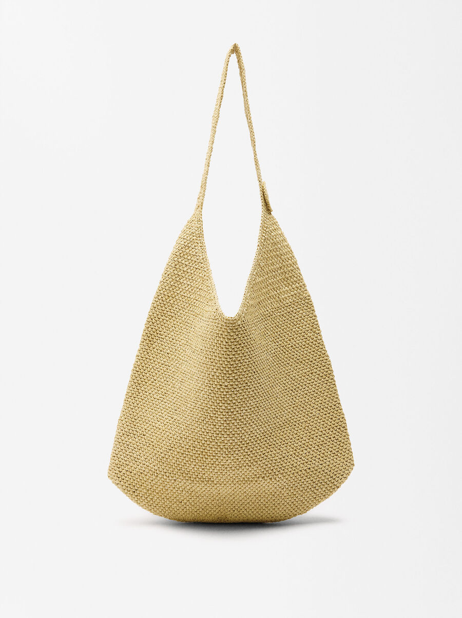 Straw-effect shoulder bag with side detail