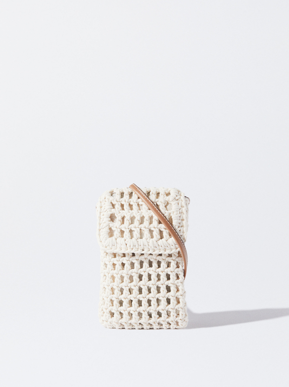 Crochet Mobile Phone Case, Ecru, hi-res