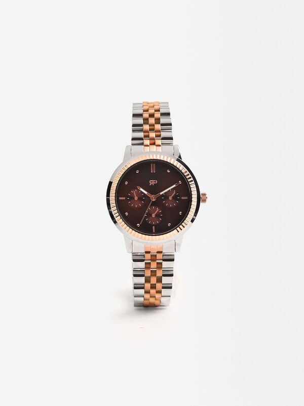Watch with bicolor stainless steel wristband