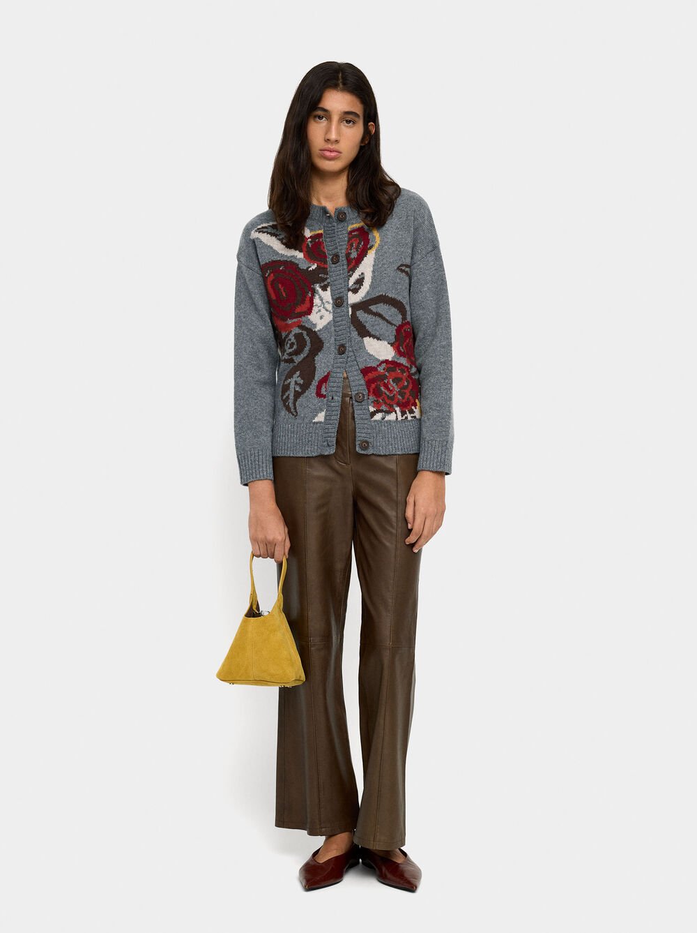 Floral jacquard knit cardigan
