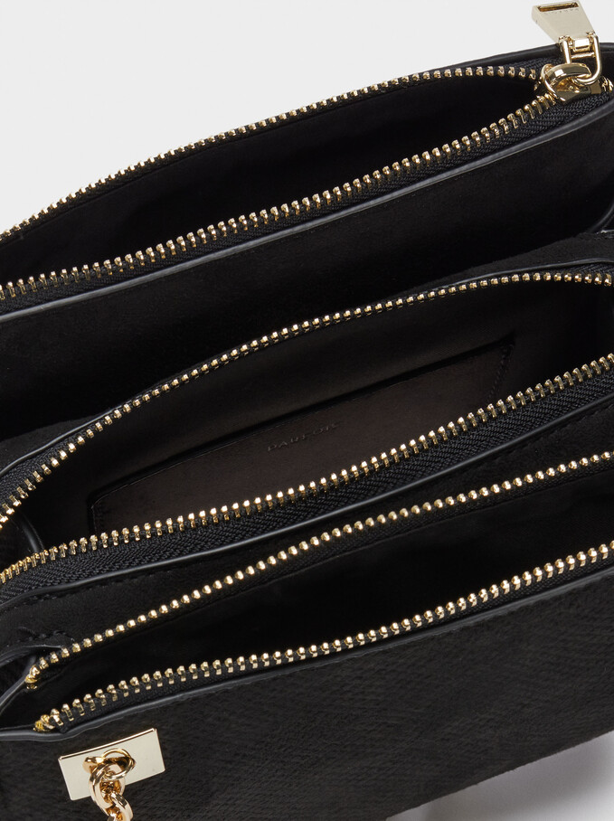 Textured Suede Crossbody Bag, Black, hi-res