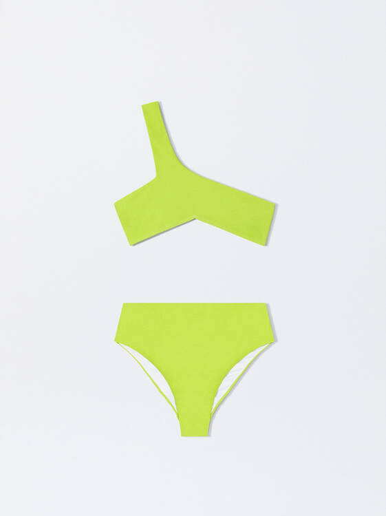 Bikini Asymétrique Taille Haute, Jaune, hi-res