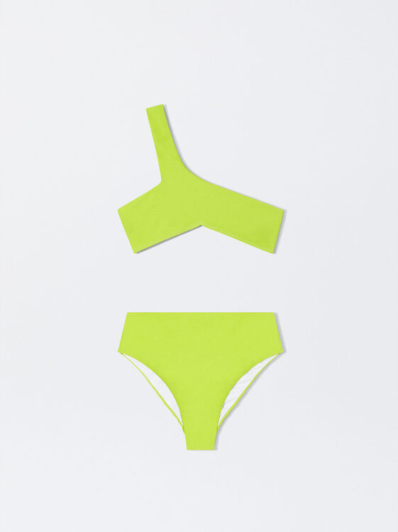 Asymmetrische Bikini Mit Hohen Trägern, Gelb, hi-res